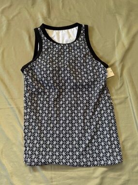 Lands’End Black & White Patterned Tankini swim Top size XS